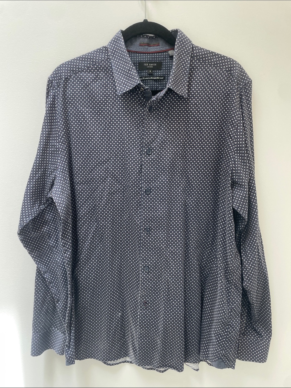 Ted Baker Blue Button Up with White and Tan Micro Dot Pattern Men’s XXL
